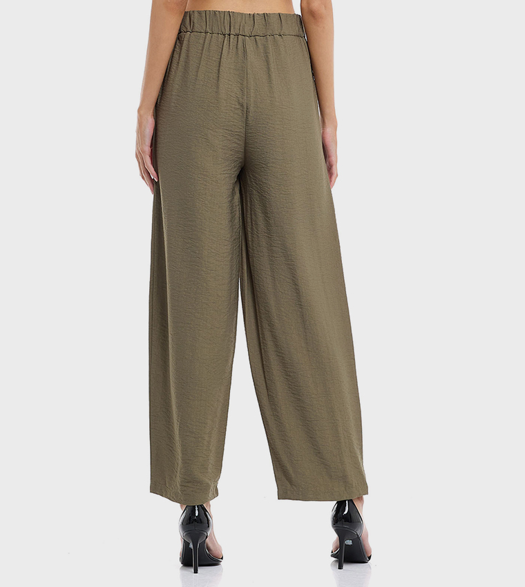 Solid Wide Leg Pants with Drawstring Waist