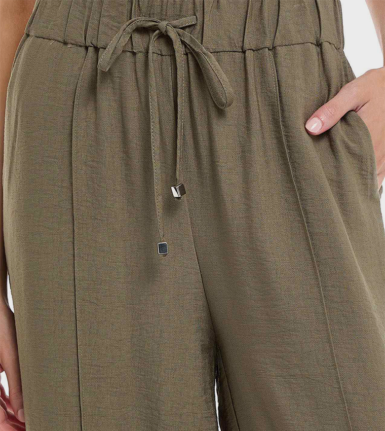 Solid Wide Leg Pants with Drawstring Waist