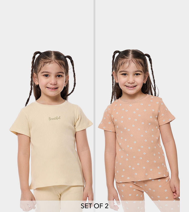 Pack of 2 Printed T-Shirts with Short Sleeves