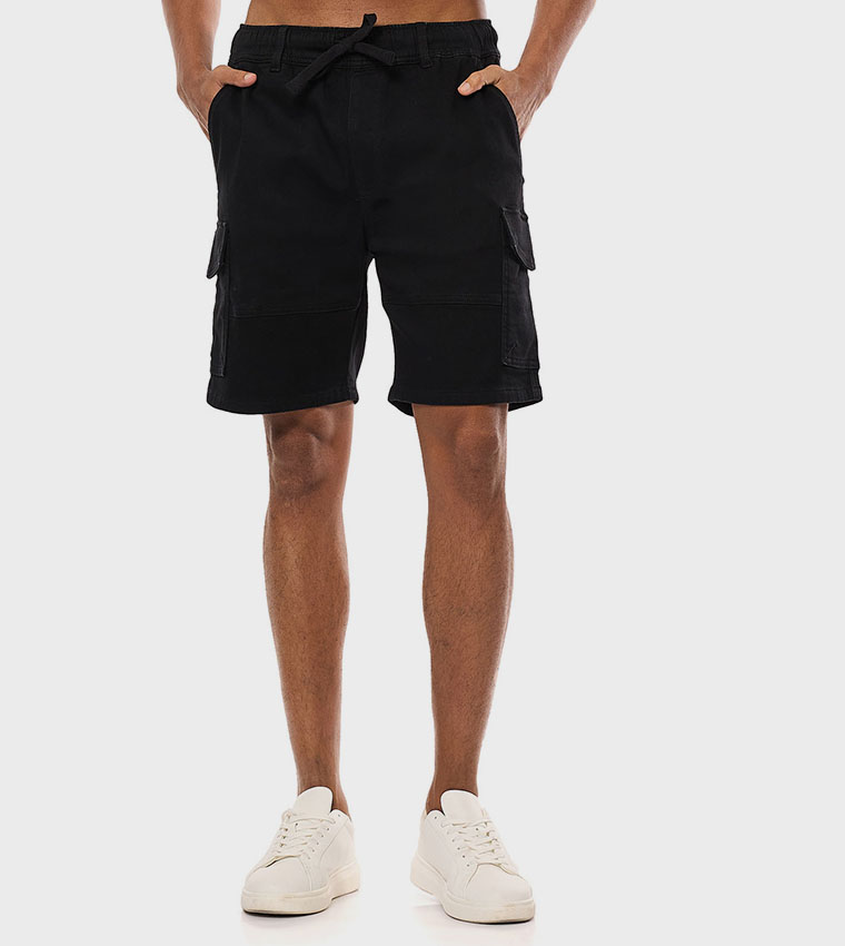 Solid Cargo Shorts with Drawstring Waist