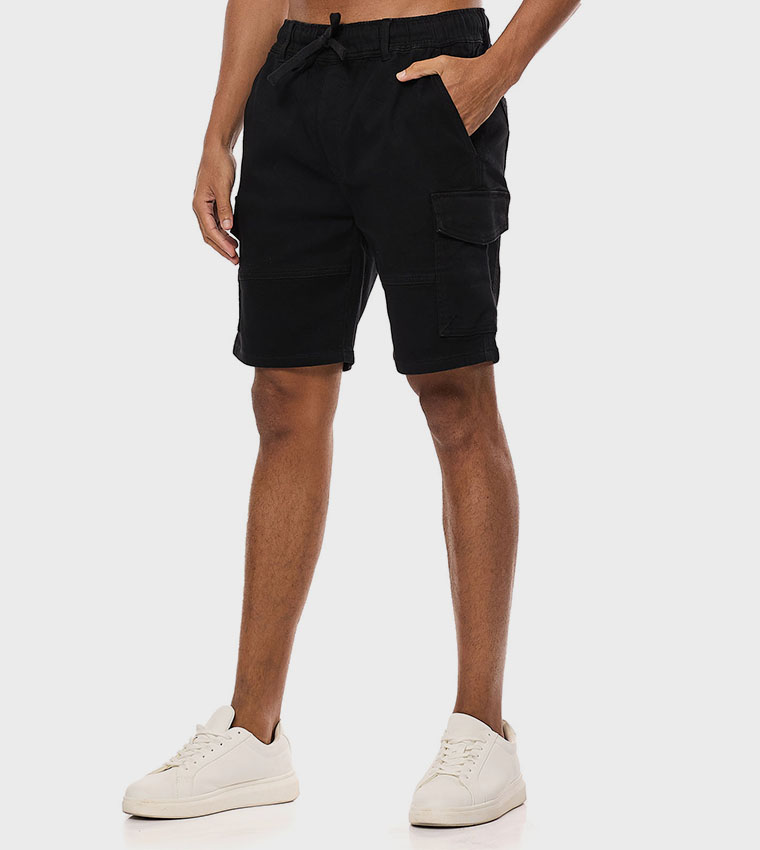 Solid Cargo Shorts with Drawstring Waist