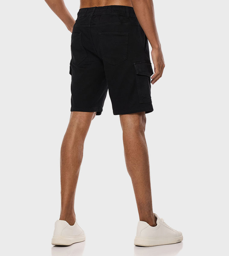 Solid Cargo Shorts with Drawstring Waist