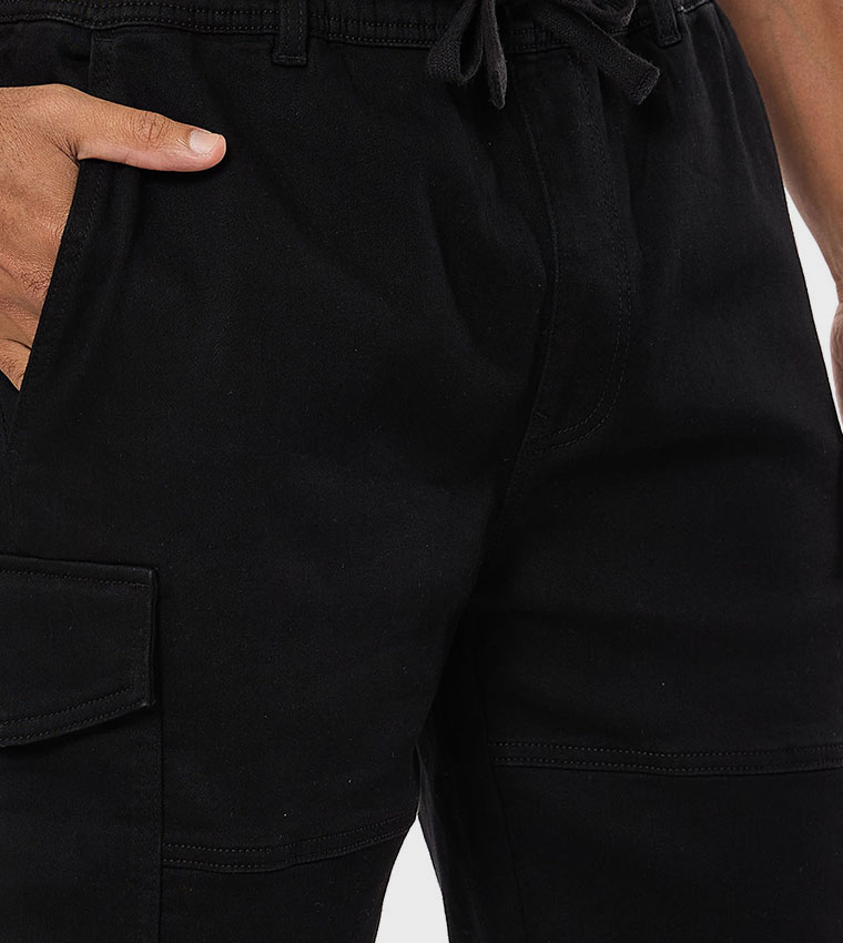 Solid Cargo Shorts with Drawstring Waist