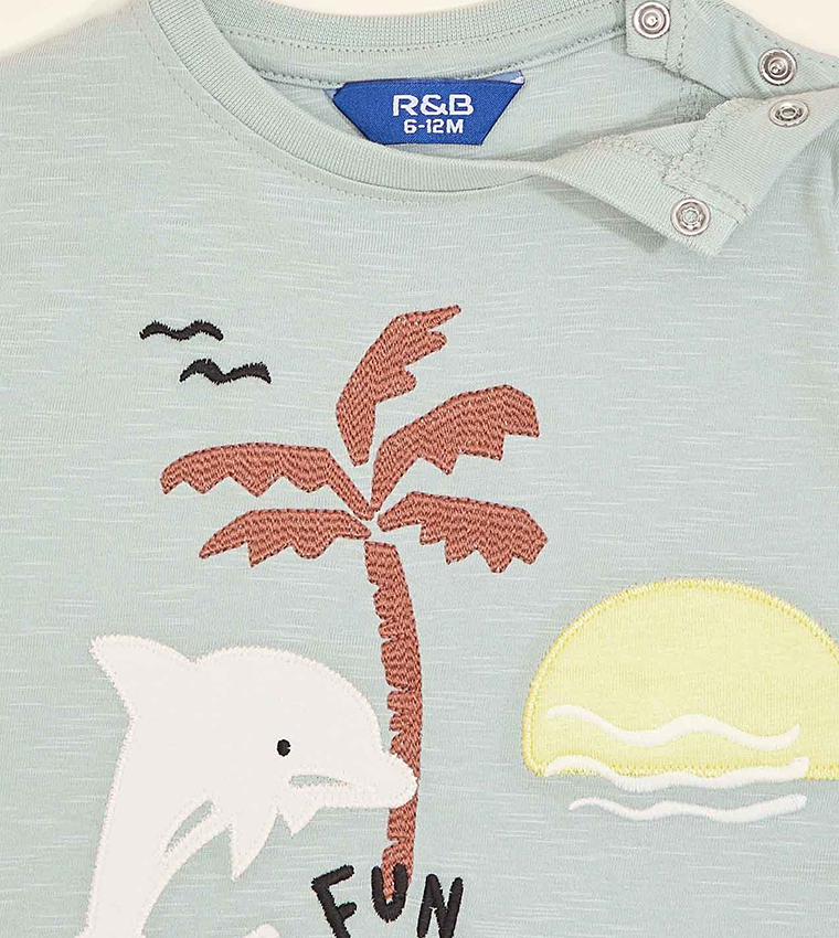 Appliqued T-Shirt with Crew Neck and Short Sleeves