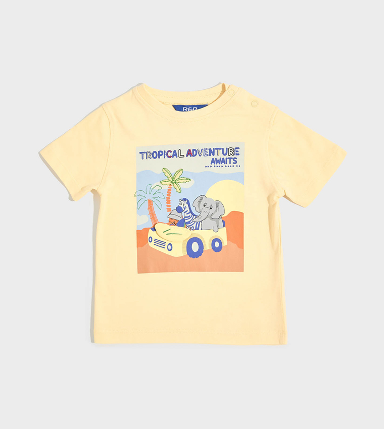 Appliqued T-Shirt with Crew Neck and Short Sleeves