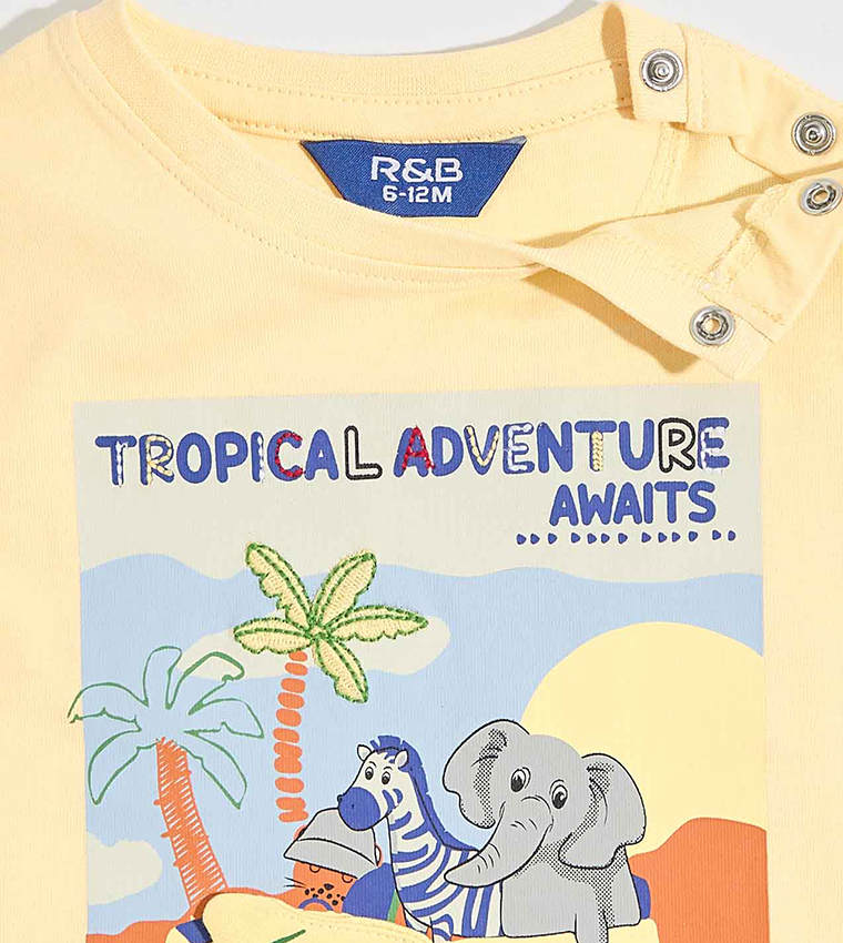Appliqued T-Shirt with Crew Neck and Short Sleeves