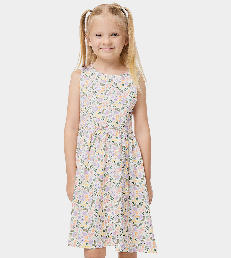 Floral Printed Sleeveless Flared Dress
