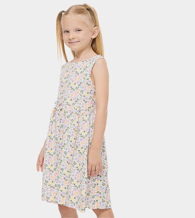 Floral Printed Sleeveless Flared Dress