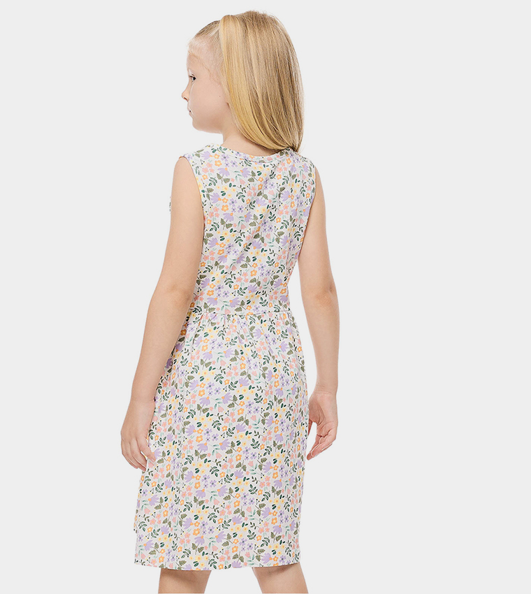 Floral Printed Sleeveless Flared Dress