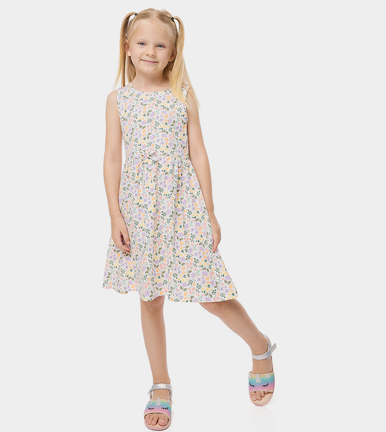 Floral Printed Sleeveless Flared Dress