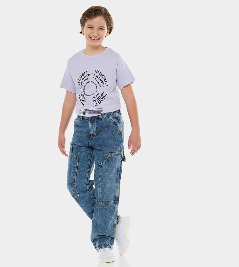 Printed T-Shirt with Crew Neck and Short Sleeves