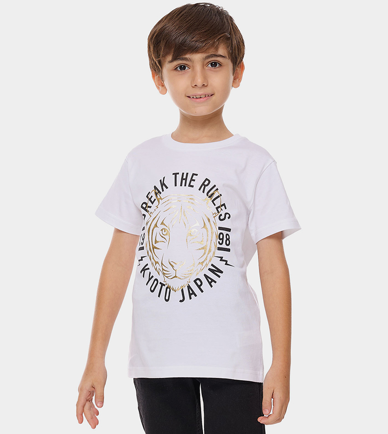 Printed T-Shirt with Crew Neck and Short Sleeves