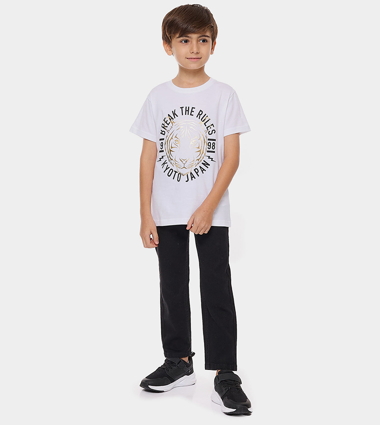 Printed T-Shirt with Crew Neck and Short Sleeves