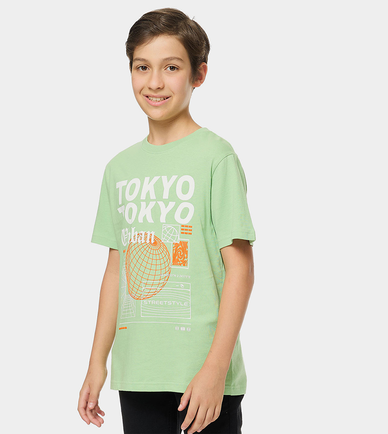 Printed T-Shirt with Crew Neck and Short Sleeves