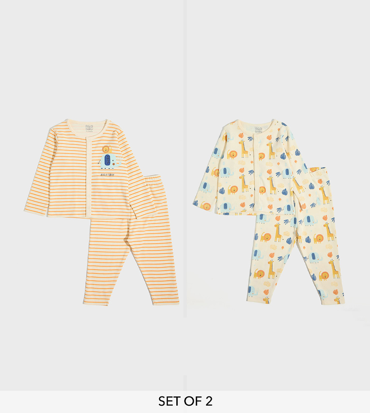 Pack of 2 Printed Long Sleeves Pyjama Set