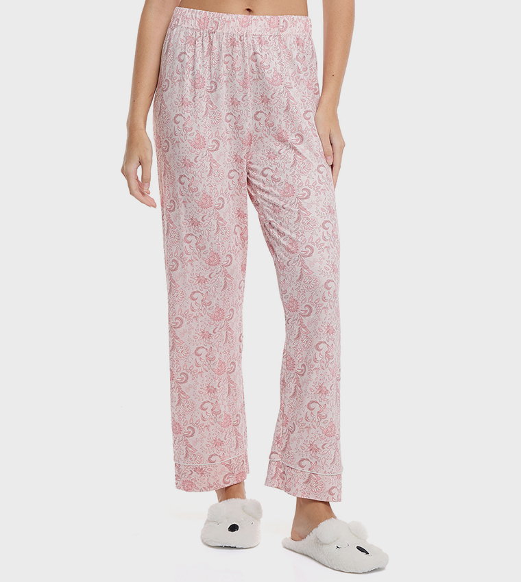 Printed Lapel Collar Pyjama Set