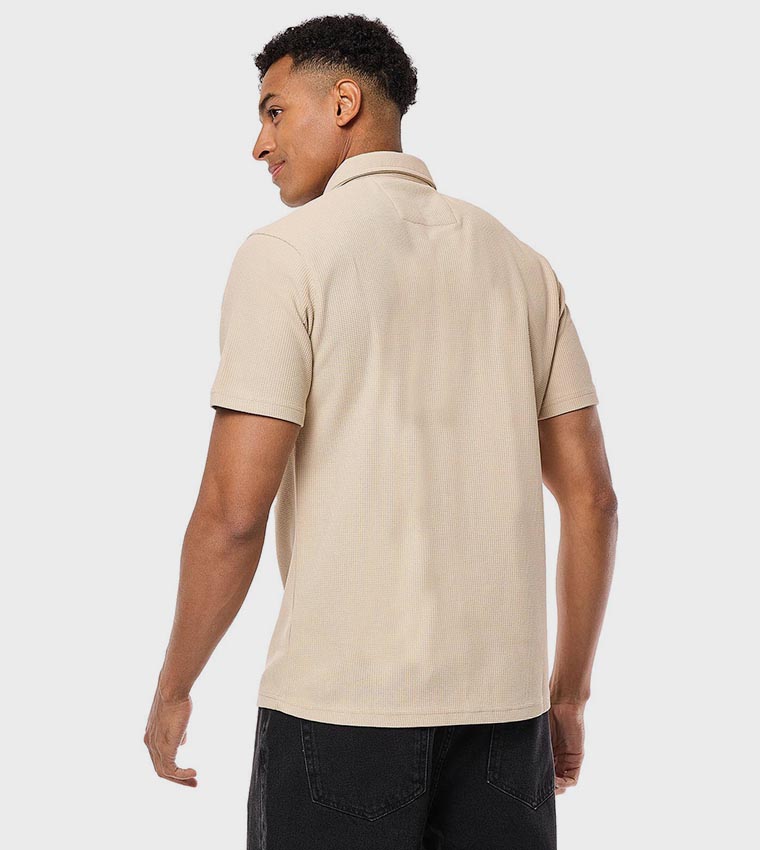 Textured Shirt with Classic Collar and Short Sleeves
