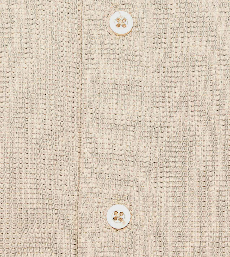 Textured Shirt with Classic Collar and Short Sleeves