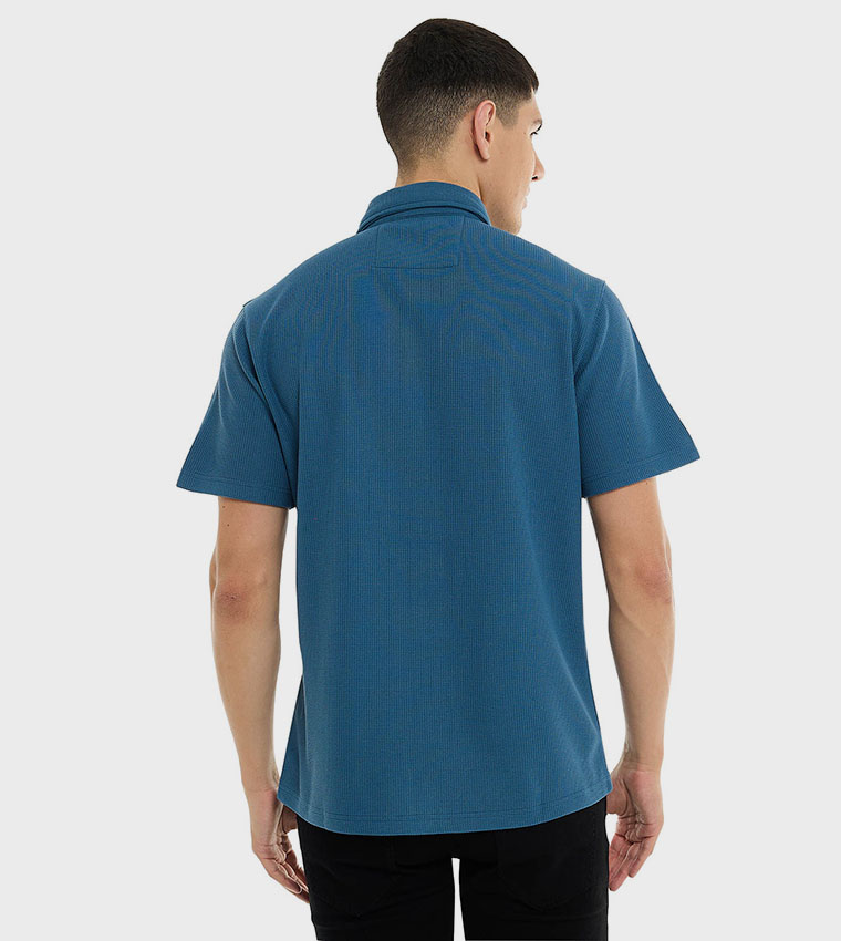 Textured Shirt with Classic Collar and Short Sleeves