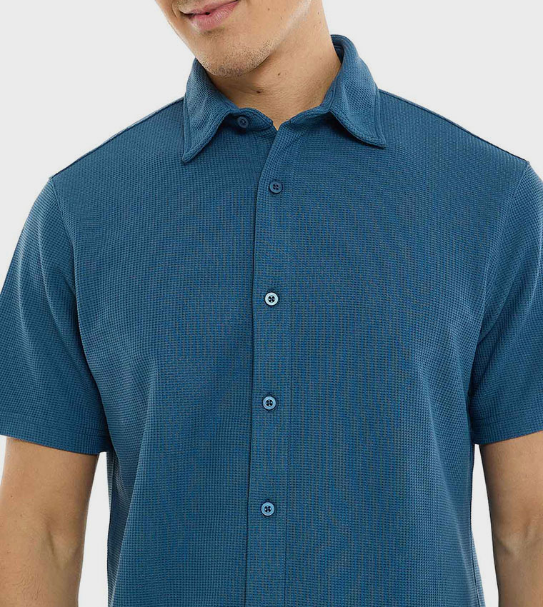 Textured Shirt with Classic Collar and Short Sleeves
