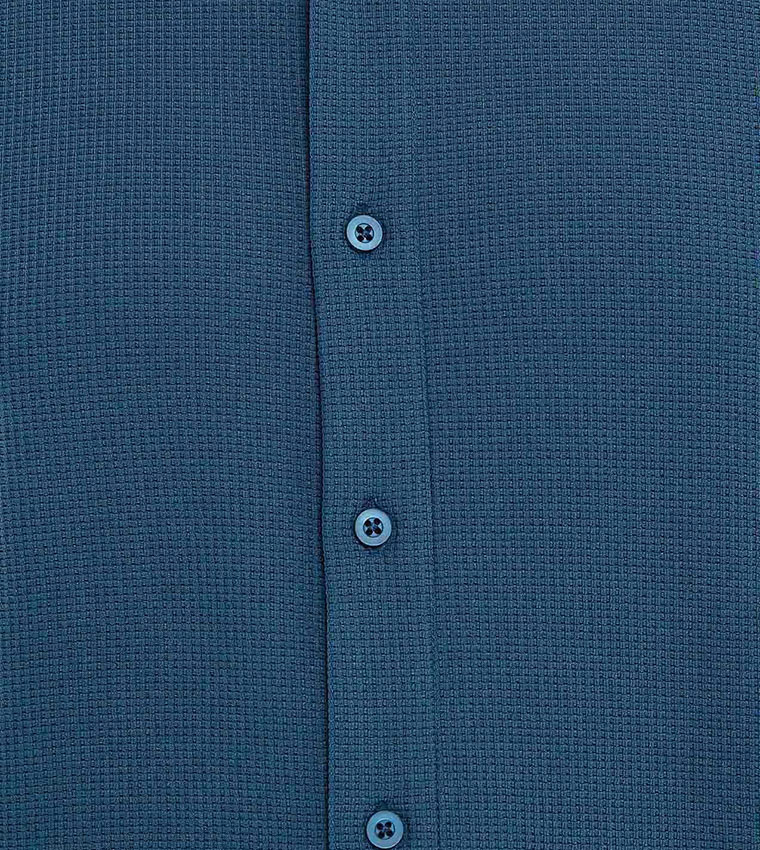Textured Shirt with Classic Collar and Short Sleeves