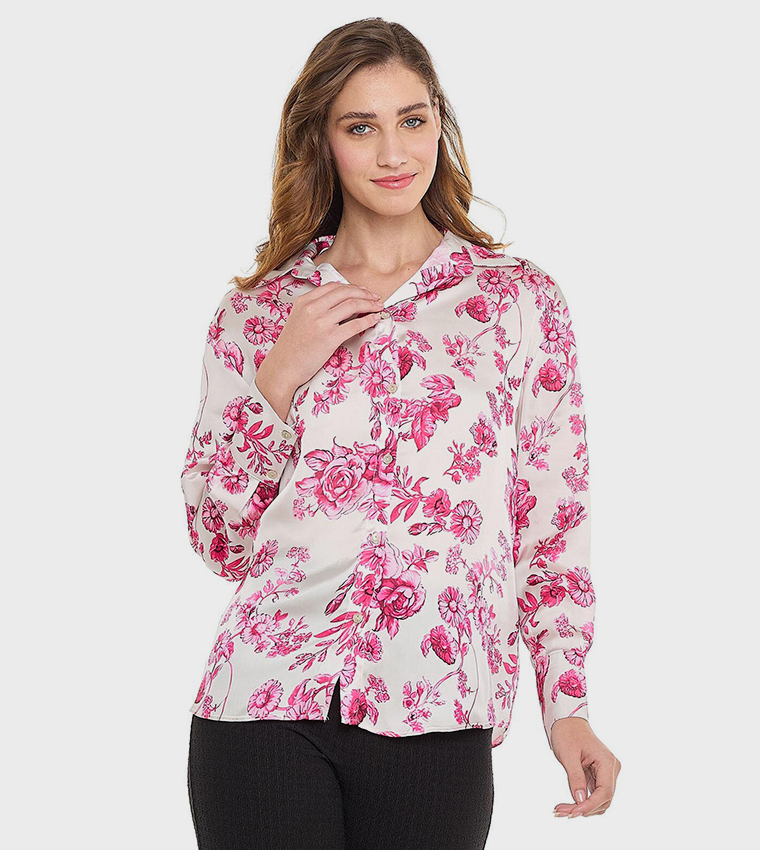 Floral Print Shirt with Spread Collar
