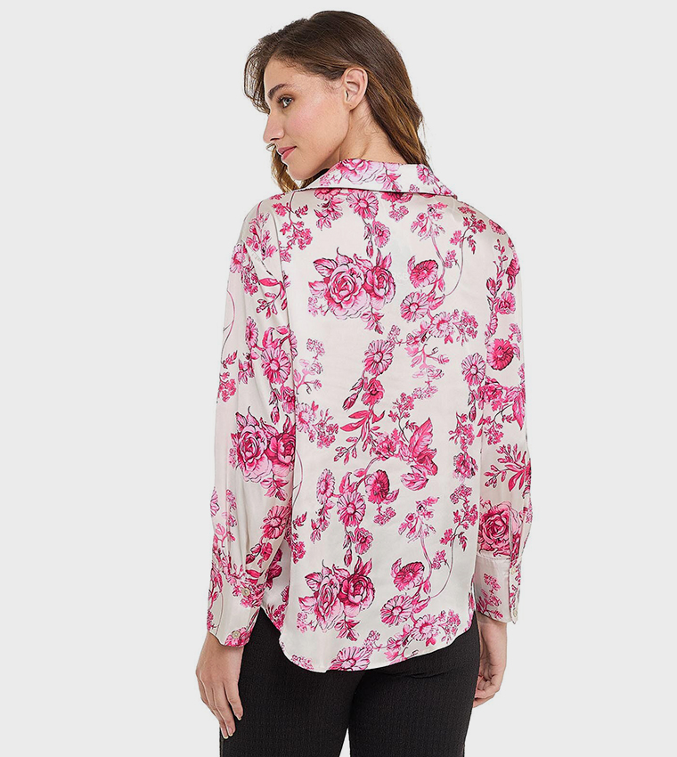 Floral Print Shirt with Spread Collar