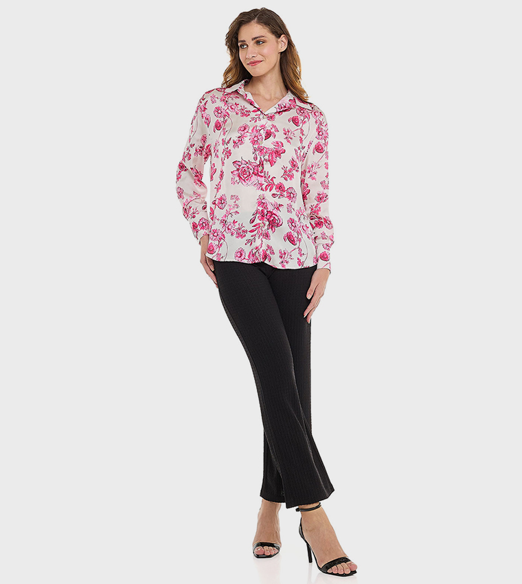 Floral Print Shirt with Spread Collar