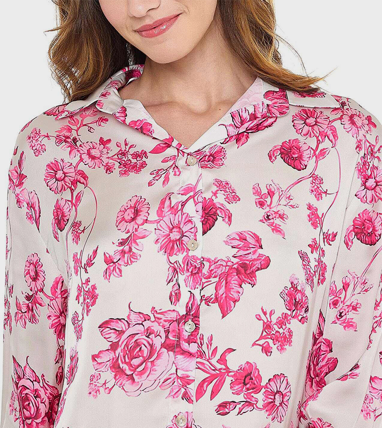 Floral Print Shirt with Spread Collar