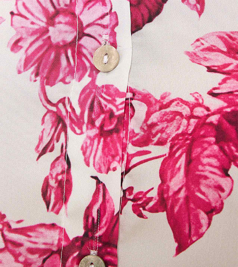 Floral Print Shirt with Spread Collar