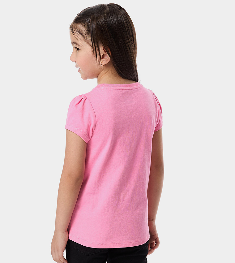 Printed Top with Crew Neck and Puff Sleeves