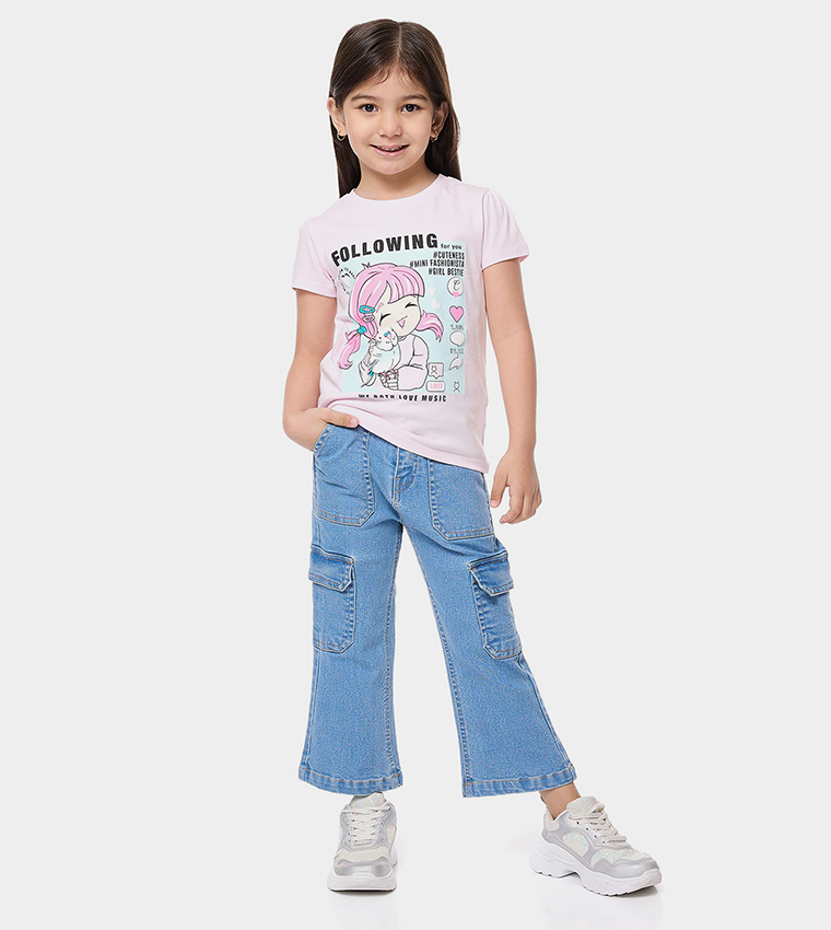 Printed T-Shirt with Crew Neck and Short Sleeves