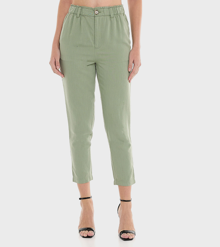 Solid Tapered Fit Pants With Button Closure