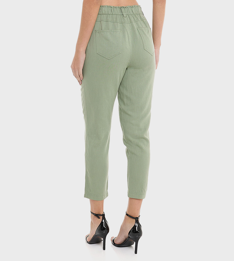 Solid Tapered Fit Pants With Button Closure