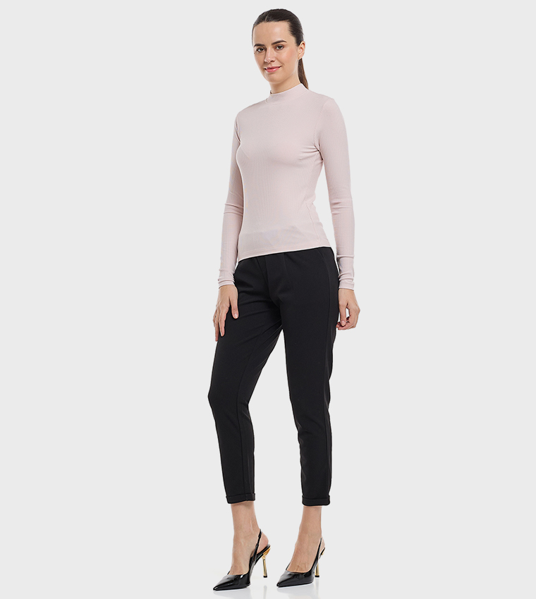 Solid Tapered Trousers with Elastic Waist