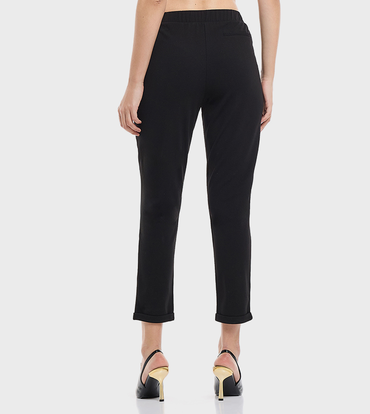 Solid Tapered Trousers with Elastic Waist
