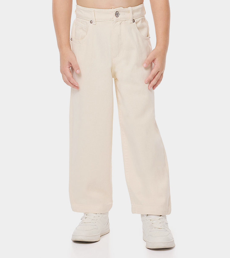 Buy R\u0026B Solid Relaxed Fit Pants With Button Closure In Beige | 6thStreet UAE