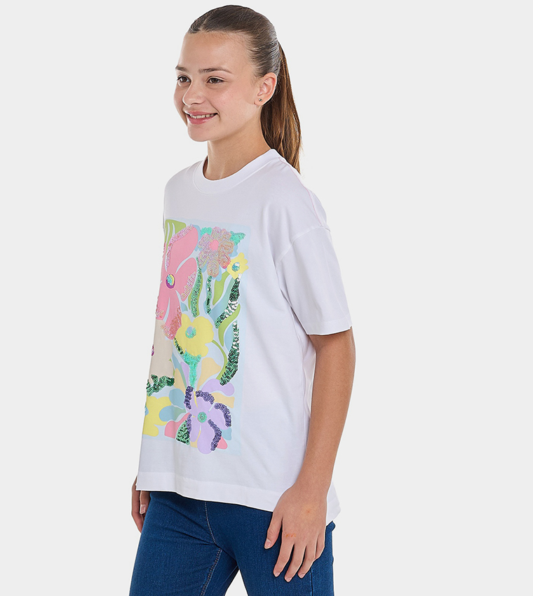 Sequins T-Shirt with Crew Neck and Short Sleeves