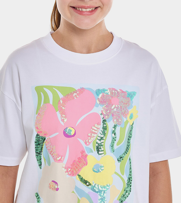 Sequins T-Shirt with Crew Neck and Short Sleeves