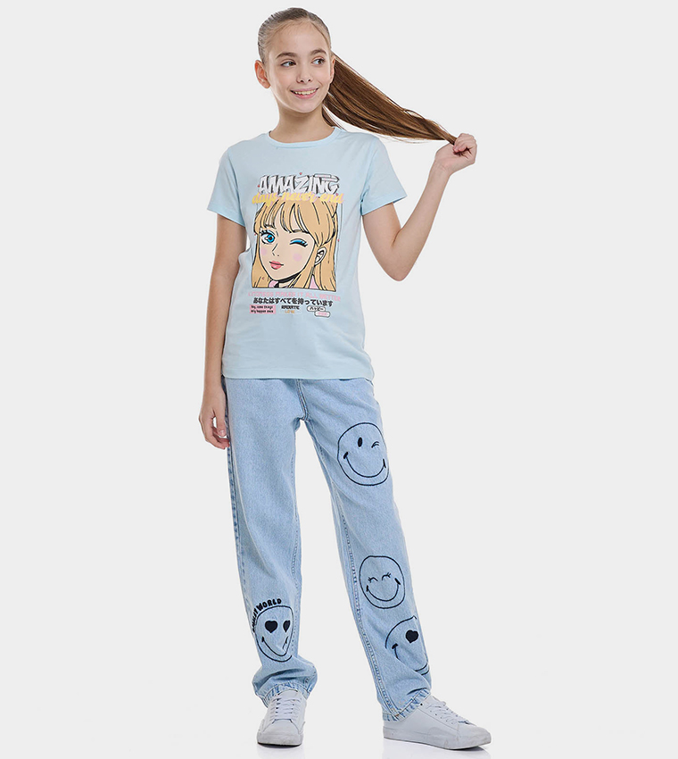 Printed T-Shirt with Crew Neck and Short Sleeves