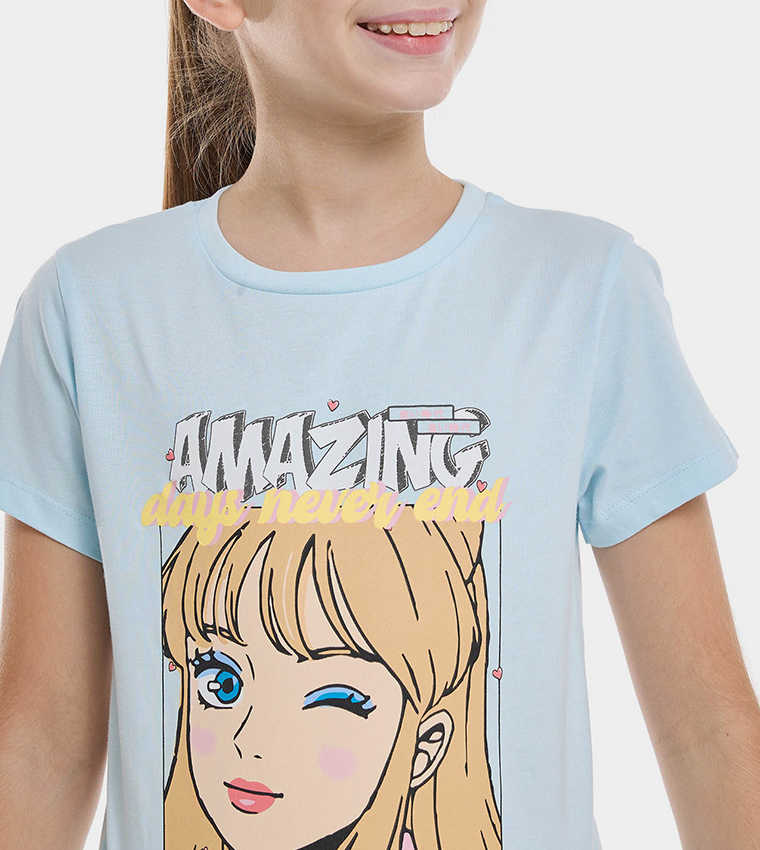 Printed T-Shirt with Crew Neck and Short Sleeves