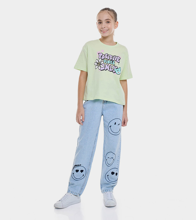 Printed T-Shirt with Crew Neck and Short Sleeves