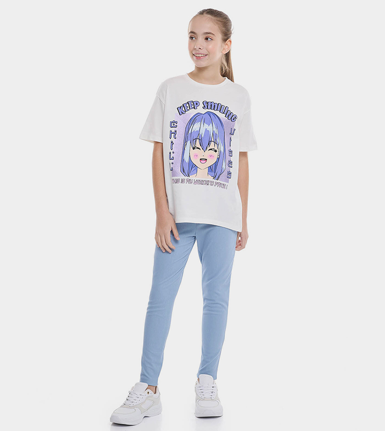 Printed T-Shirt with Crew Neck and Short Sleeves