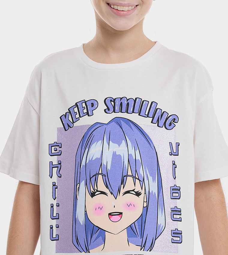 Printed T-Shirt with Crew Neck and Short Sleeves
