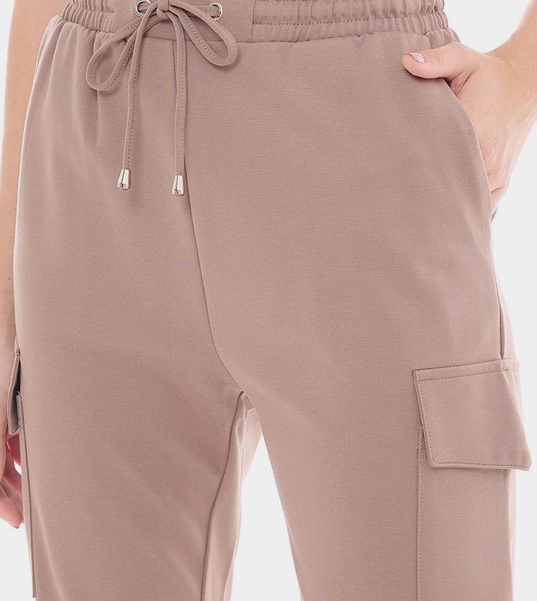 Solid Cargo Joggers with Drawstring Waist