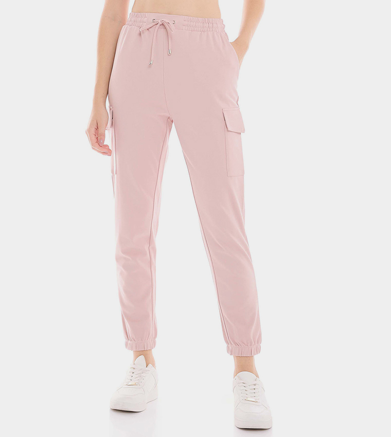 Solid Cargo Joggers with Drawstring Waist