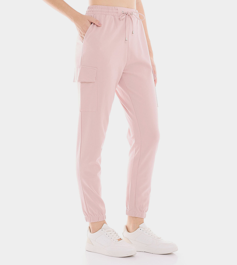 Solid Cargo Joggers with Drawstring Waist