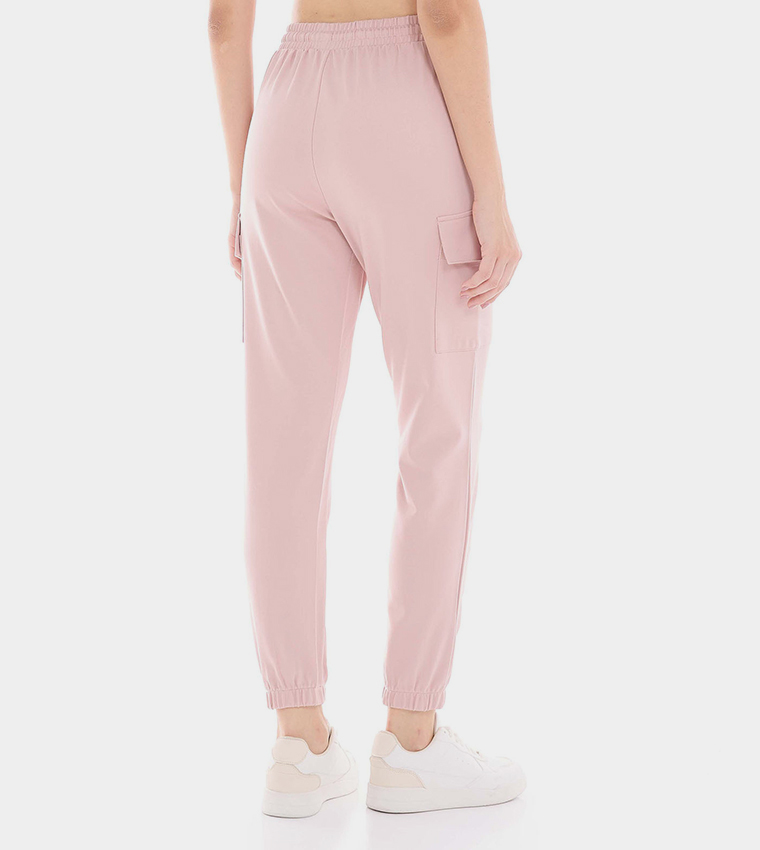 Solid Cargo Joggers with Drawstring Waist