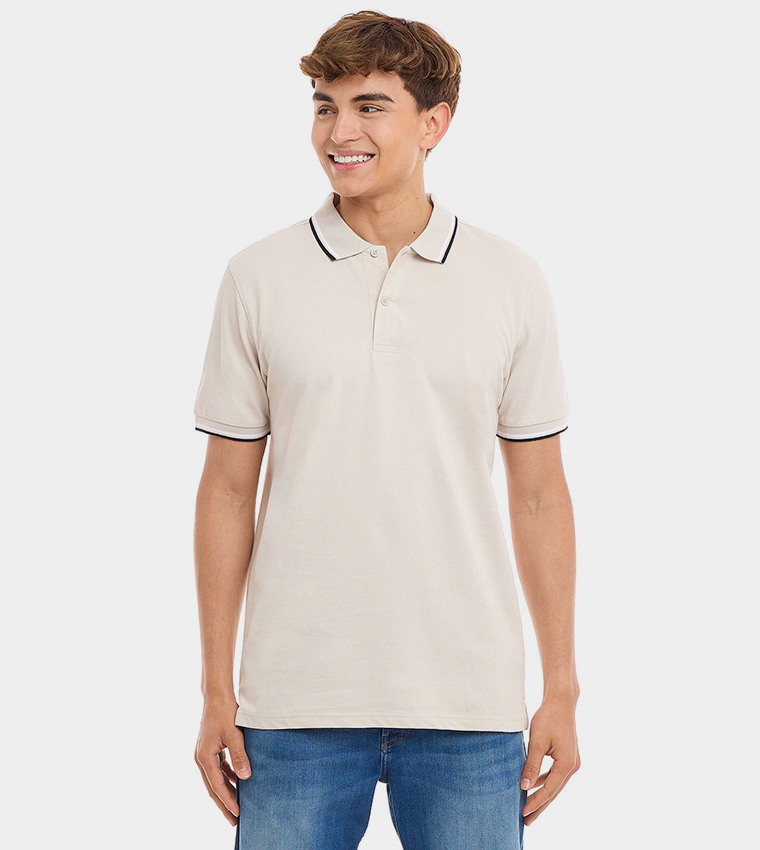 Contrast Tipping Polo T-Shirt with Short Sleeves