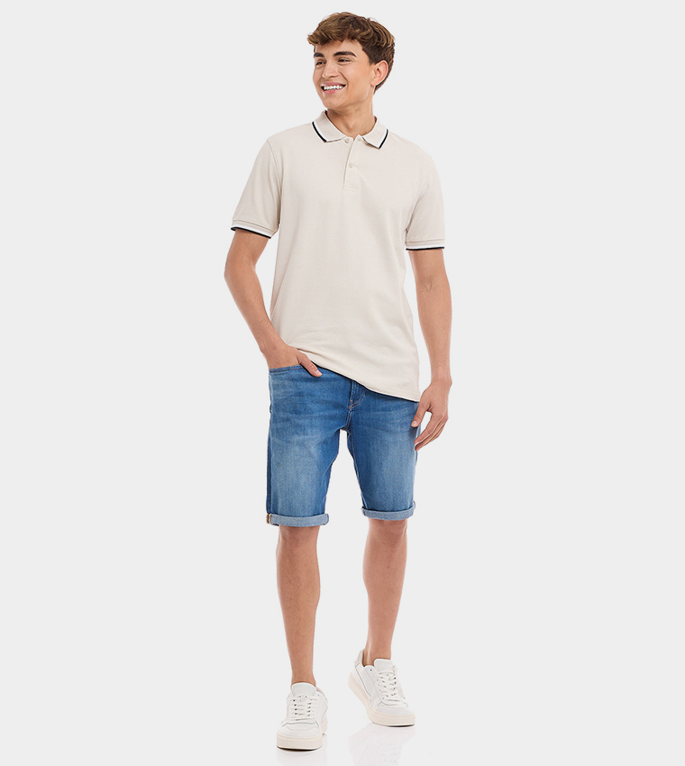 Contrast Tipping Polo T-Shirt with Short Sleeves